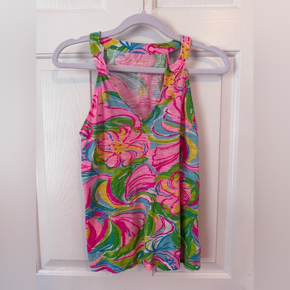 Vibrant Lilly Pulitzer Floral Arya 100% Cotton Tank Top Sz XS
